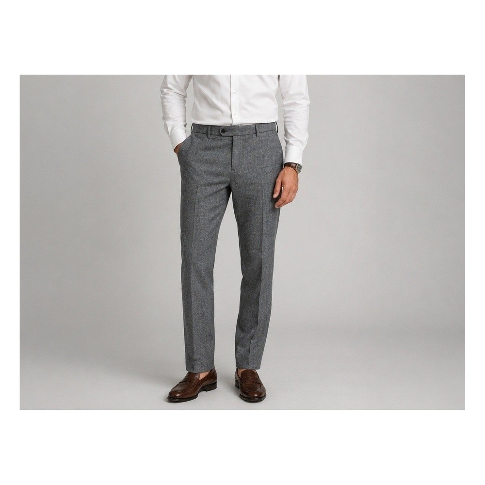 Fairlane Trouser Pants‎ Mens 34x30 Slim Fit Gray Microplaid Polyester Viscose